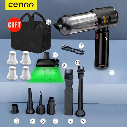 Cenrr 998000 Pa ¿ Aspirateur De Voiture Portable Et Puissant, Lampe D'affichage De La Poussière, Pistolet À Air À Forte Aspiration-Max Noir 4hepa Yl