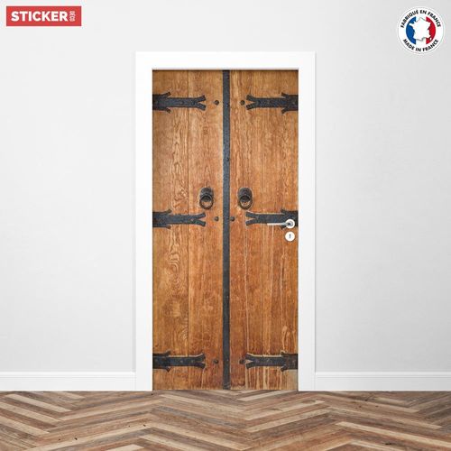 Sticker Porte Chêne et Métal - 204 x 93 cm