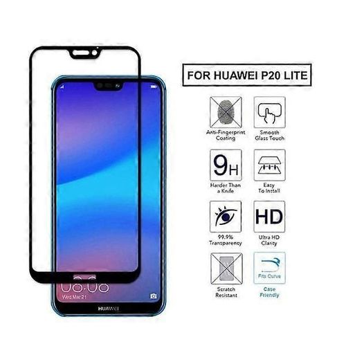 Huawei P20 Lite Full Coverage Hd Protection D¿Écran Fibre De Carbone Verre Trempé Noir