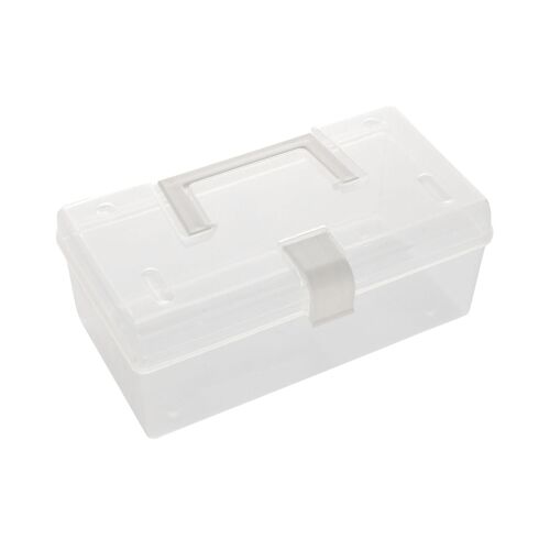 Boîte de rangement pour couvre-visage avec poignée Boîte de conteneur de stockage portable polyvalente en plastique transparent pour papeterie de bureau couture Bijoux d'artisanat d'art M