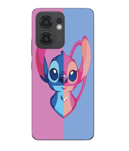 Coque Pour Oppo Reno 13f Stitch Et Angel Bleu Et Rose