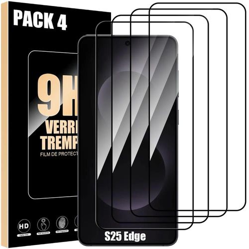 Verre Trempé Intégral Pour Samsung Galaxy S25 Edge, Pack De 4 Vitres Noir Anti-Rayures Antichoc - E.F.Connection