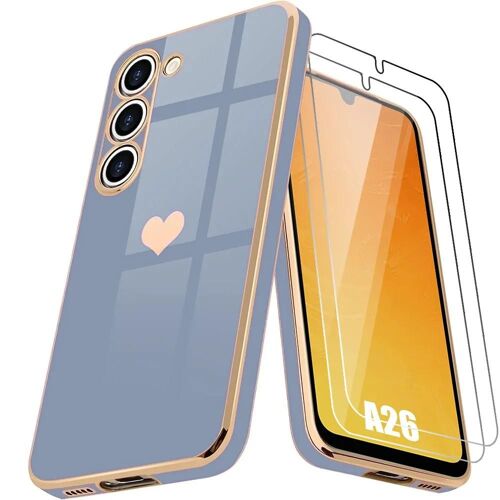 Coque + 2 Verres Trempés Pour Samsung Galaxy A26 5g - Protection Avec Motif C?ur Antichoc Ultra Slim Léger - Bleu - E.F.Connection