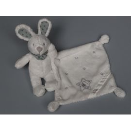 Doudou Lapin Blanc Gris Mouchoir Étoile Vertbaudet