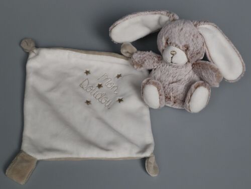 Doudou Lapin Beige Blanc Mouchoir Tex Baby