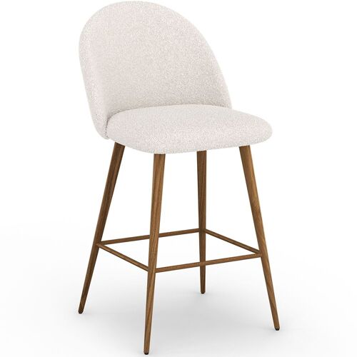 Tabouret En Bouclette Fausse Fourrure Tapissée - Boucles Blanches - Design scandinave - Bennett Blanc
