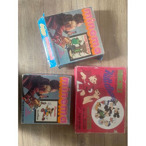 Lot 3 Boites Projecteur Visionneuse Meccano Minicinex 8 Mm Minema Walt Disney Robin Des Bois - Pinocchio Vintage