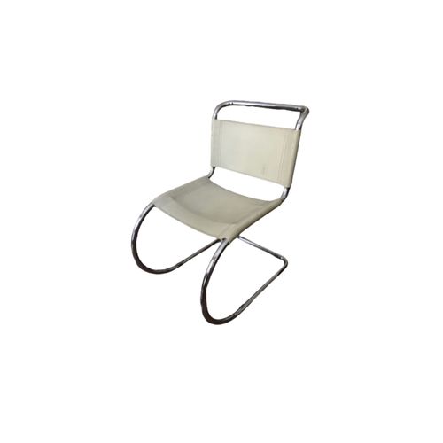 Vends Chaise Cantilever Design De Mies Van Der Rohe En Acier Tubulaire Chromé Et Cuir Blanc