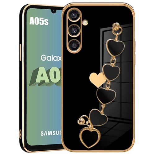 Coque pour Samsung Galaxy A05s (pas pour A05), Coque en TPU Souple avec Bracelet, Design de Motif Placage dAmour - Noir - E.F.Connection