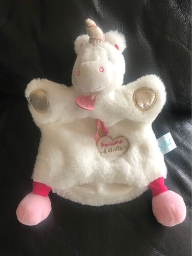 Babynat Doudou Licorne Marionnette Blanc Rose Poussiere D'etoile