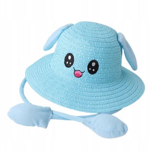 Chapeau De Paille Avec Oreilles De Lapin Mobiles, Chapeau De Soleil, Cadeau Amusant Pour Les Festivals, Été, Bleu