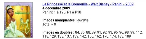 La Princesse Et La Grenouille - Disney - Panini - 2009 - Liste Des Images Pour Un Lot