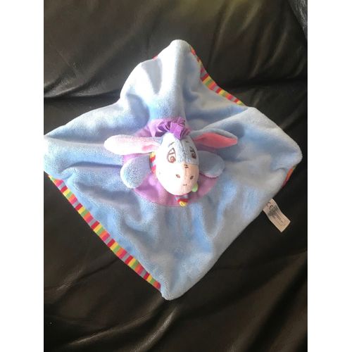 Doudou Plat Bourriquet Âne Bleu Multicolore Rayé 22*22cm