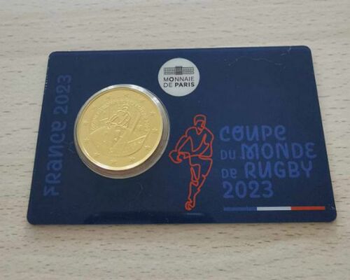 France 2023 - Coincard - Coupe Du Monde De Rugby - 2 Euros Commemorative Plaque Or