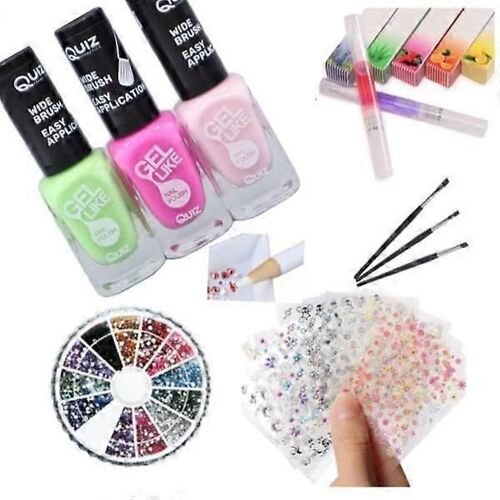 Kit Ongles - Kit Déco - Vernis À Ongles, Strass, Stickers Ongles Multicolores 