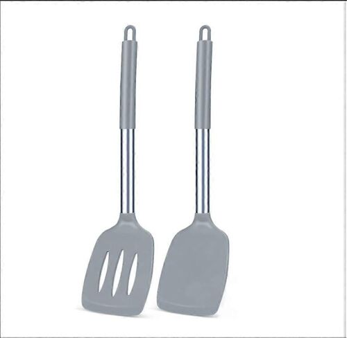 Paquet De 2 Spatules De Cuisine En Silicone Robustes, Antiadhésives, Résistantes À La Chaleur, Sans Bpa, Idéales Pour Le Poisson, Les ?ufs, Les Crêpes (Gris)