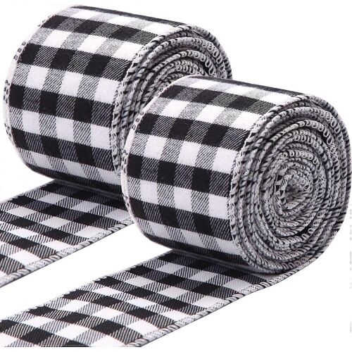 Ruban De Toile De Jute À Carreaux Blanc Et Noir Ruban De Noël Filaire (5cm X 6m)Ruban D'emballage Pour La Décoration De L'artisanat De Noël, Artisanat Des Arcs Floraux