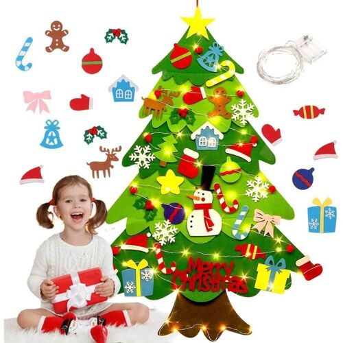 Sapin de Noël en feutre de 32 pièces, avec guirlandes lumineuses LED, édition kit sapin de Noël DIY goodnice