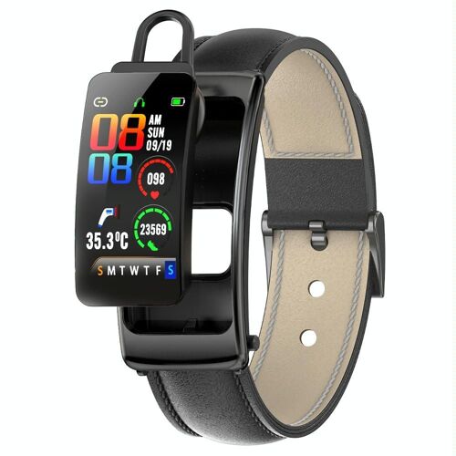 Montre Connectée Cuir Bluetooth Appels Musique Étanche Multisport Santé Noir Yonis