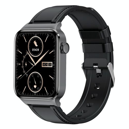 Montre Connectée Cuir Marron Ip67 Écran Hd Tactile Assistant Vocal Surveillance Santé Noir Yonis
