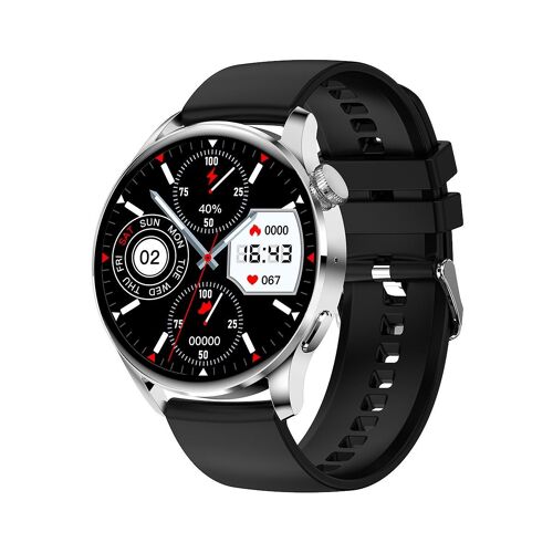 Montre Connectée Appels Bluetooth Suivi Cardiaque IP68 Écran 1,32 Pouce Sliver + Silicone Strap Black YONIS
