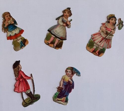 Chromo Decoupis Lot De 5 Enfants Fillettes - Hauteur 1,5 Cm