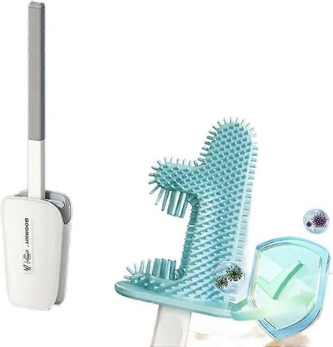 Brosse de toilette Cactus, brosse de nettoyage de toilette souple en silicone souple à long manche avec support à séchage rapide blanc