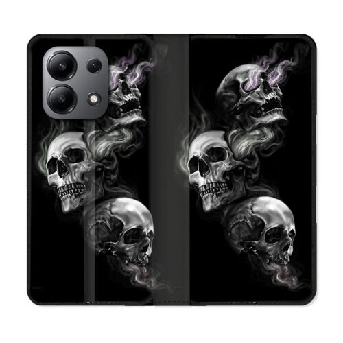Housse Cuir Portefeuille Pour Xiaomi Redmi Note 13 4g Tete De Mort Triple