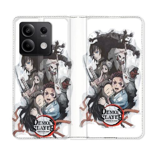 Housse Cuir Portefeuille Pour Xiaomi Redmi Note 13 Pro 5g Manga Demon Slayer Blanc