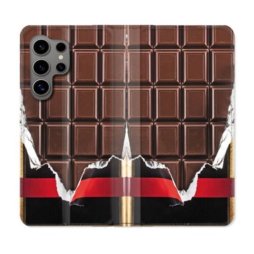 Housse Cuir Portefeuille Pour Samsung Galaxy S24 Ultra Texture Trompe Oeil Chocolat