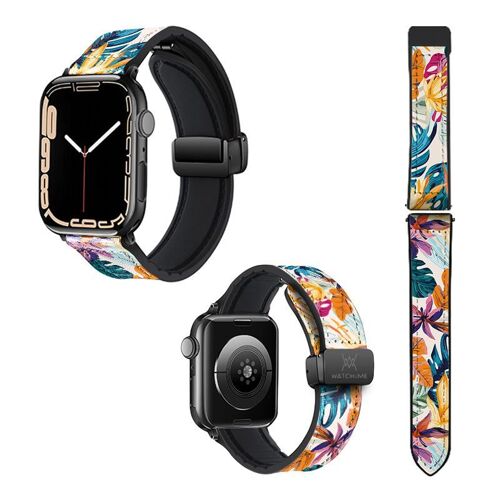 Bracelet Montre Pour Apple Iwatch 20 Mm (38/40/41/42/44/45 Mm)En Silicone Et Cuir Véritable : Exotic