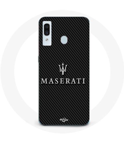 Coque Samsung Galaxy A40 Maserati Blanc Fond Carbonne