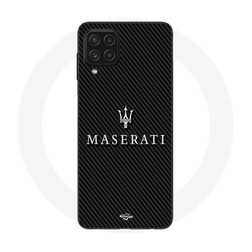 Coque Samsung Galaxy A22 4g Maserati Blanc Fond Carbonne