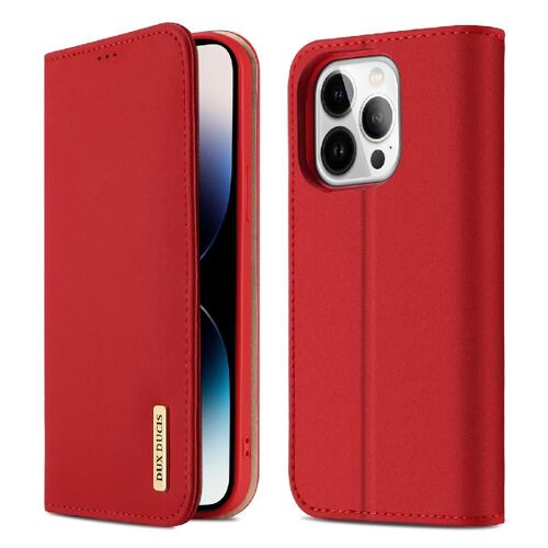Dux Ducis Iphone 13 Pro Porte-Carte Étui Pour De Protection Cuir Premium Étui En Cuir Coque Magnétique À Fermeture, - Rouge