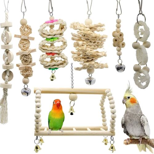 Jouets À Mâcher Balançoire Pour Perroquets Et Oiseaux, Cloche Suspendue, Cage À Oiseaux, 7 Paquets Goodnice