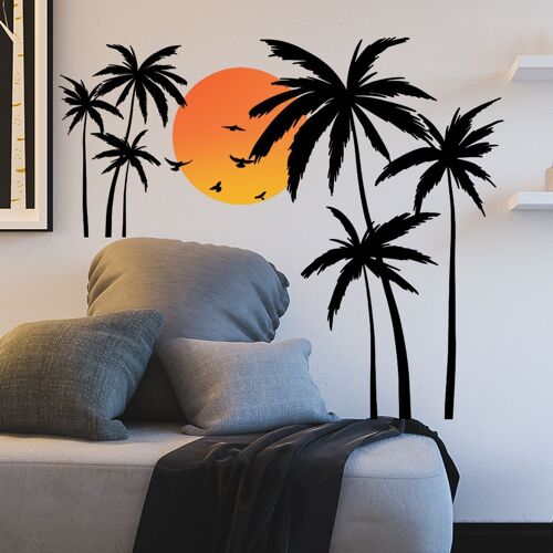 Autocollants muraux palmier plante tropicale oiseau Stickers muraux chambre T mur goodnice