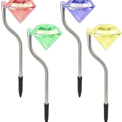 Lot De 4 Led Solaires À Couleur Changeante Sur Piquet En Diamant Pour Jardin, Pelouse, Paysage Goodnice