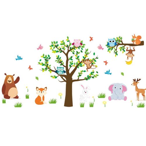 Safari Nursery Wall Decor - Autocollant mural Jungle Owl - Chambre de bébé goodnice