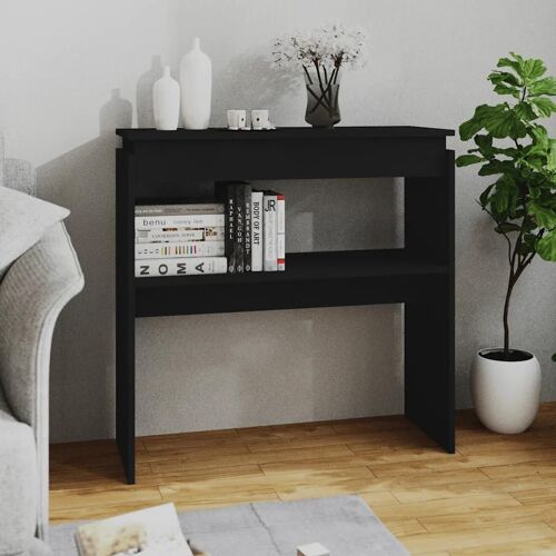 Table console 80x30x80 cm en bois contreplaqué noir, table d'appoint pour couloir,