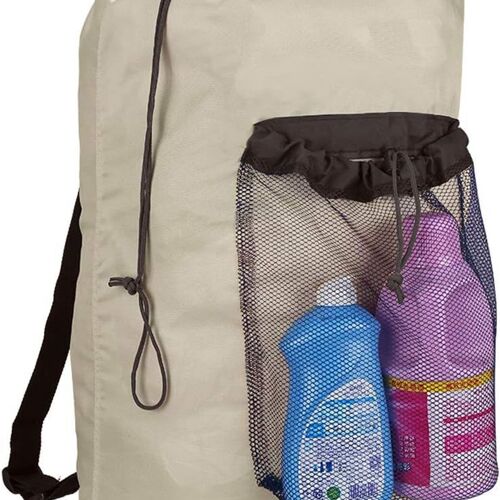 Sac à linge sac à dos avec bretelles et poche en filet, en nylon goodnice