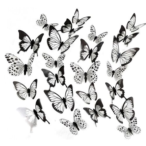 Autocollants de décoration murale papillon 3D, 48 pièces, décoration de maison papillon noir goodnice