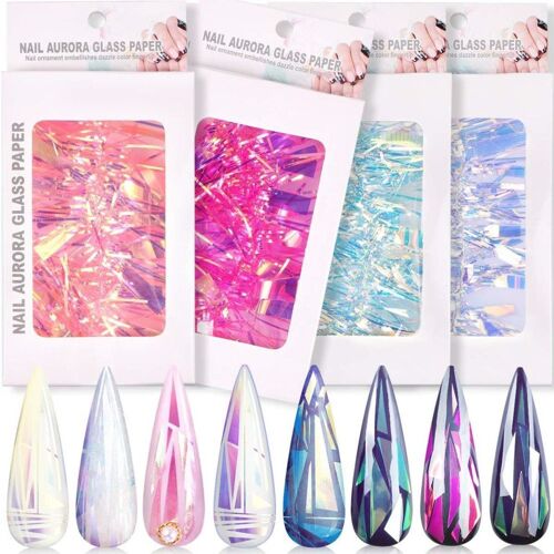 Papier Autocollant Holographique Pour Ongles En Verre, Feuilles De Transfert Aurore Dégradées, 4 Boîtes Goodnice 