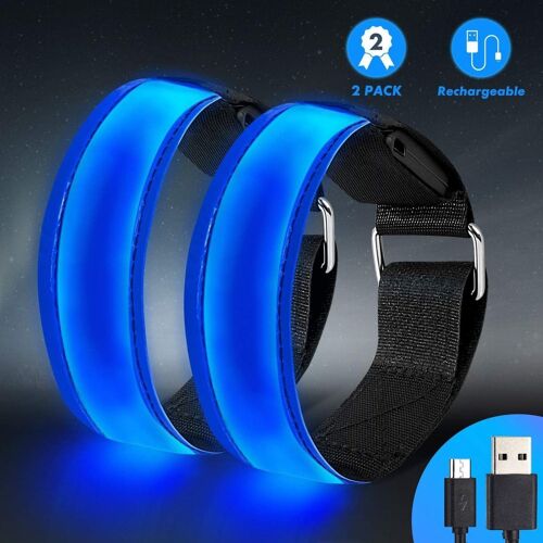 Bracelet Led Rechargeable, 2 Pièces Bracelet Lumineux Bande Réfléchissante Usb Bande Réfléchissante Goodnice
