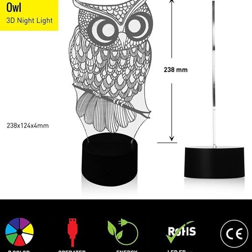 Lampe De Table À Illusion D'optique 3d, Veilleuse Hibou Pour Enfants, Goodnice