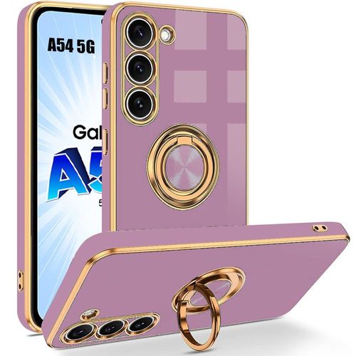 Coque Pour Samsung Galaxy A54 5g, Violet, Coque Anneau En Silicone Hybride Avec Design De Ring-Stand Galvanisé 360 ° Rotatif - Booling