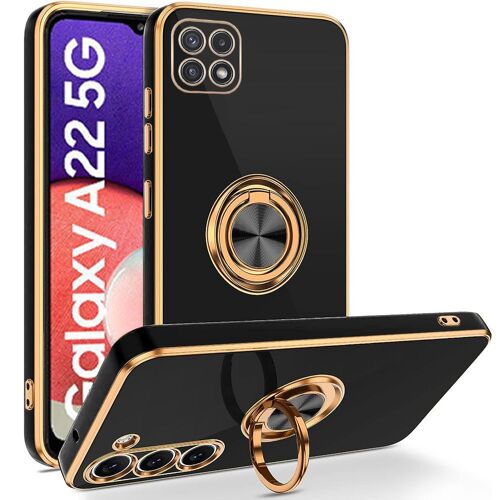 Coque Pour Samsung Galaxy A22 5g, Protection Antichoc En Silicone Liquide Avec Anneau Ring-Stand 360 ° Rotatif, Noir - Booling