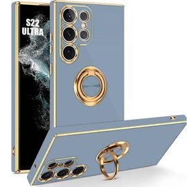 Coque pour Samsung Galaxy S22 Ultra - Bleu - Antichoc avec Anneau, Design de Support 360 ° Rotatif - BOOLING