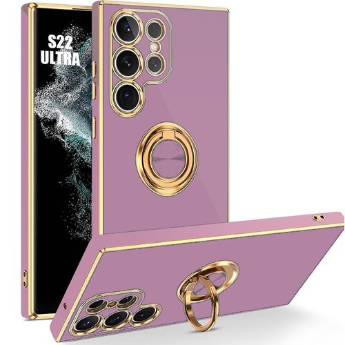 Coque Pour Samsung Galaxy S22 Ultra, Protection Antichoc En Silicone Avec Support Rotatif De Bague - Violet - Booling