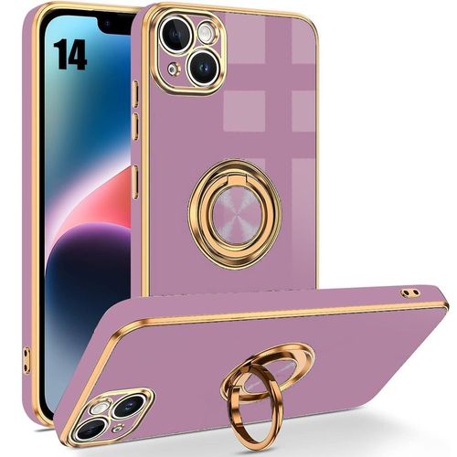 Coque Pour Iphone 14, Violet, Coque Antichoc En Silicone Liquide Ultra Mince Avec Anneau De Rotation À 360 °, Style Placage - E.F.Connection
