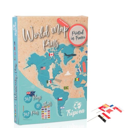 TRIPVEA® 342 Drapeaux à planter pour carte et globe terrestre en liège - drapeaux pays du monde - Autocollants de drapeaux avec date au dos -Aiguilles Fourni